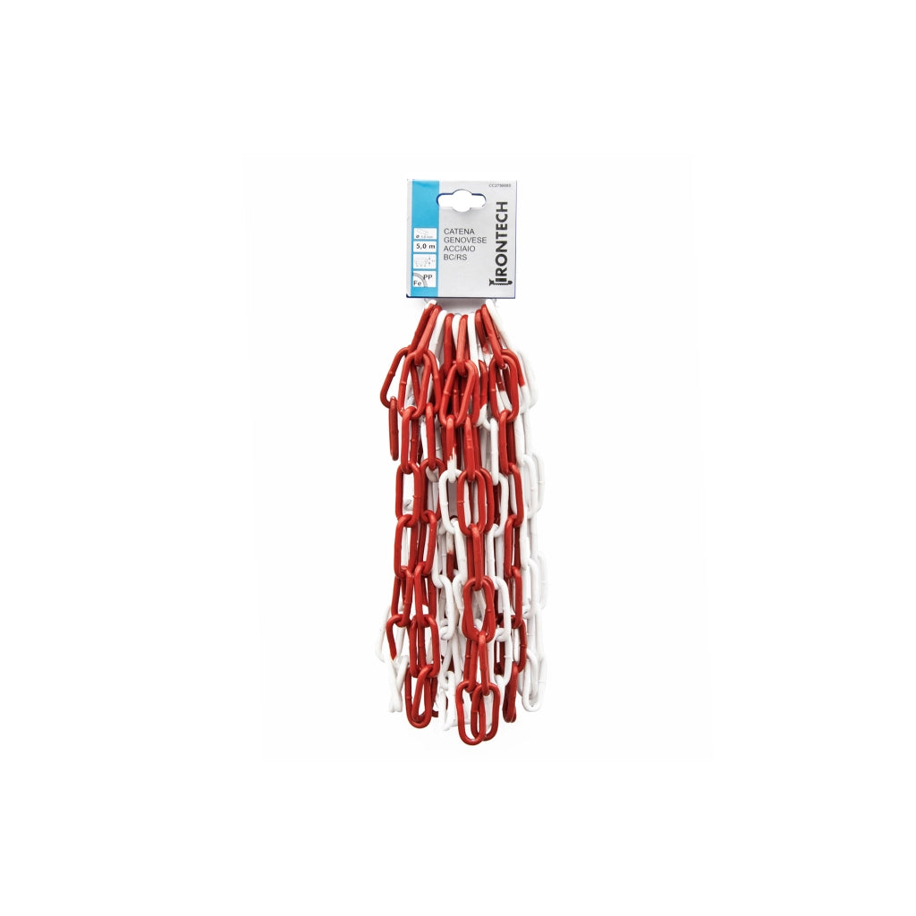 Catena genovese pretagliata maglia lunga saldata Ã˜ 5 mm. in acciaio bianco/rosso 5 mt.