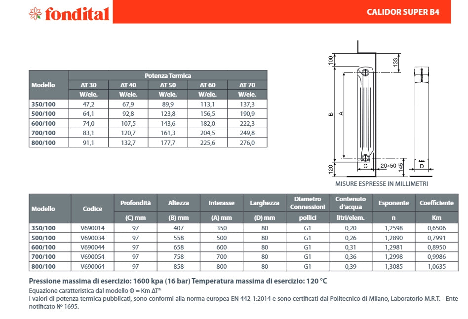 RADIATORE IN ALLUMINIO CALIDOR SUPER B4  H800 Elementi  4