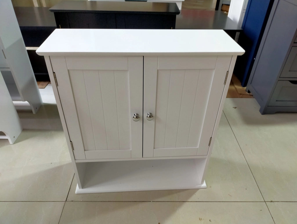 Armadio da bagno bianco a parete con doppie ante e ripiani regolabili, 54,6x19,8x59,9 cm