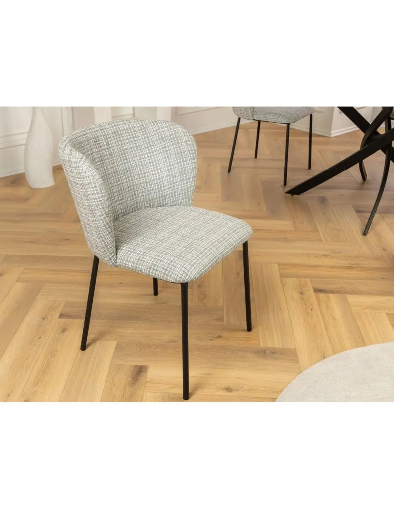 Set di 2 sedie PAVIA con motivo a quadretti blu e bianco - Schienale arrotondato e gambe nere