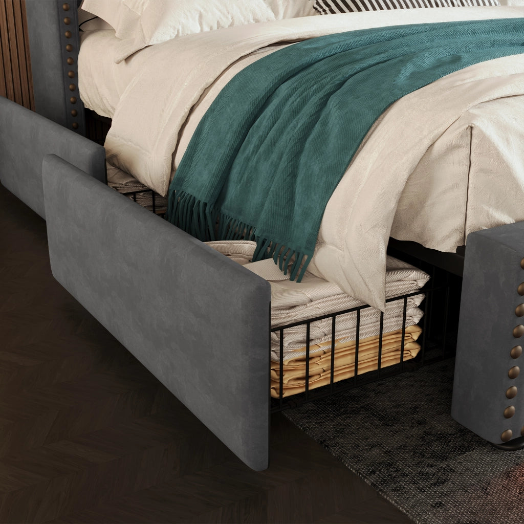 Letto matrimoniale contenitore 180x200 grigio con LED