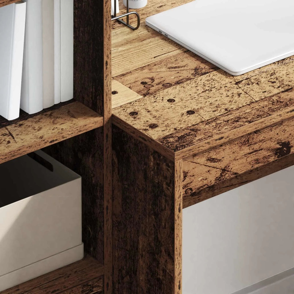 Scrivania | Tavolo da Ufficio con cassetto con lo scaffale 2 pz Legno vecchio
