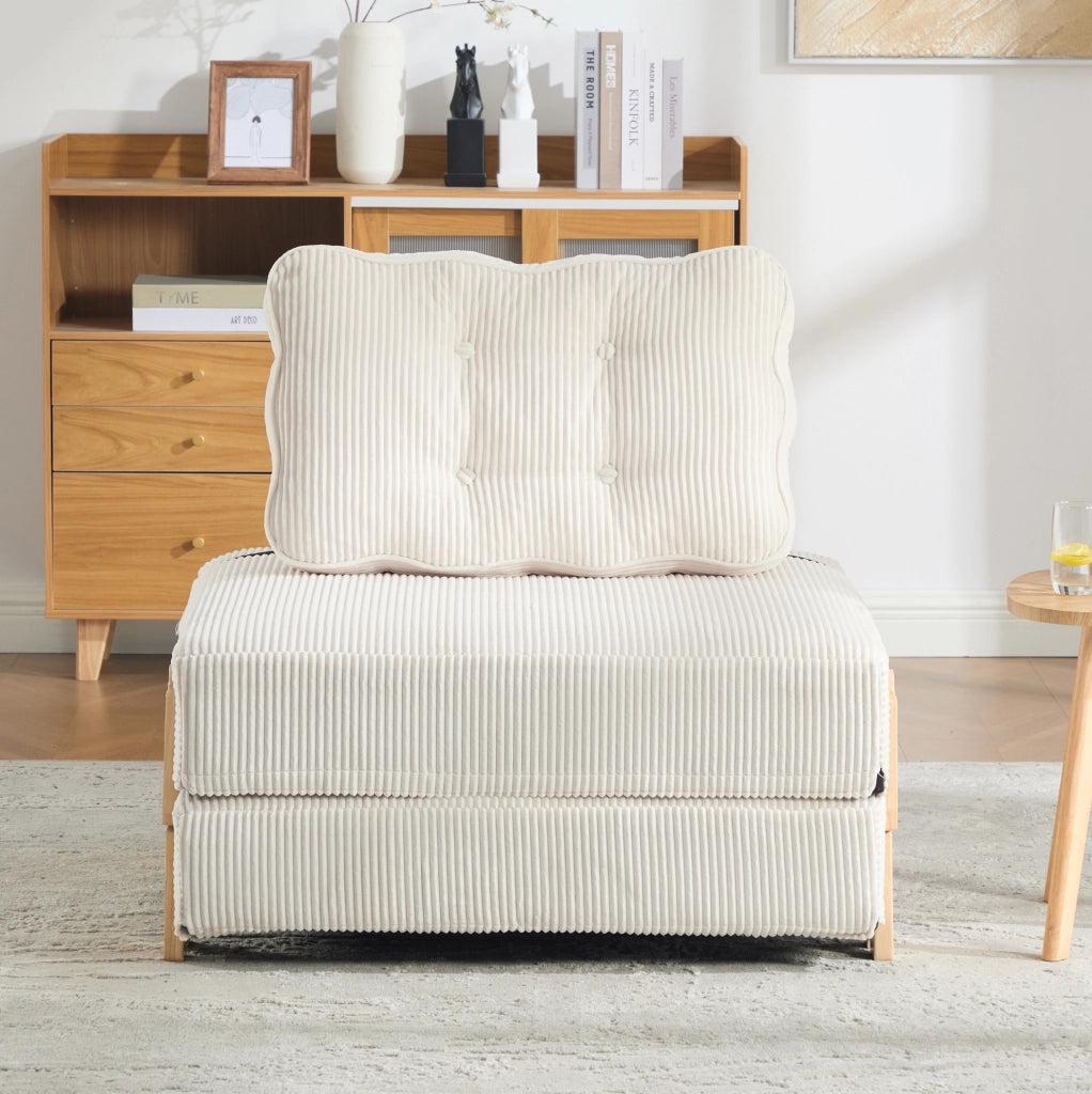 POLTRONA Letto Pieghevole 90x170 cm in Velluto a Coste Beige