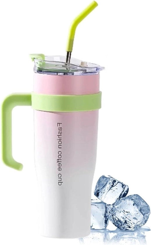 Bicchiere da 40 oz 1.2L con coperchio in vimini e maniglia per bevande calde e fredde