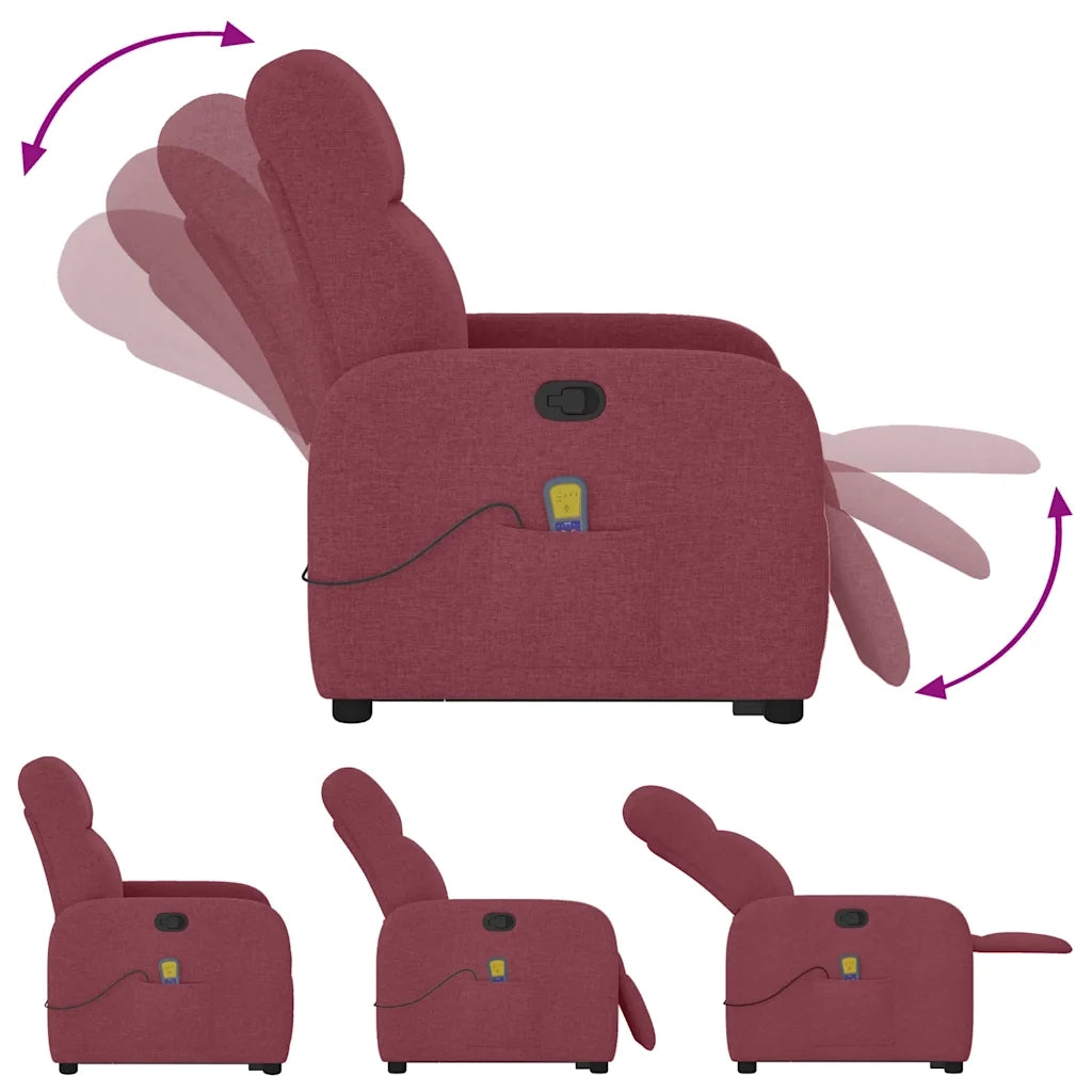 Poltrona Alzapersona Massaggio Reclinabile Rosso Vino Tessuto 3302985