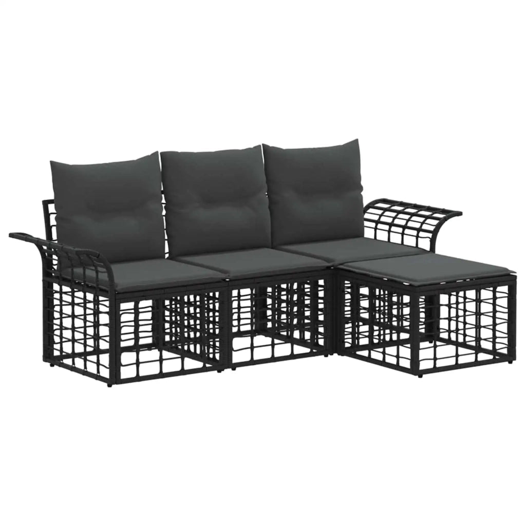 Set di divani da esterno 4 pz Nero e Grigio scuro Poliestere 3437675