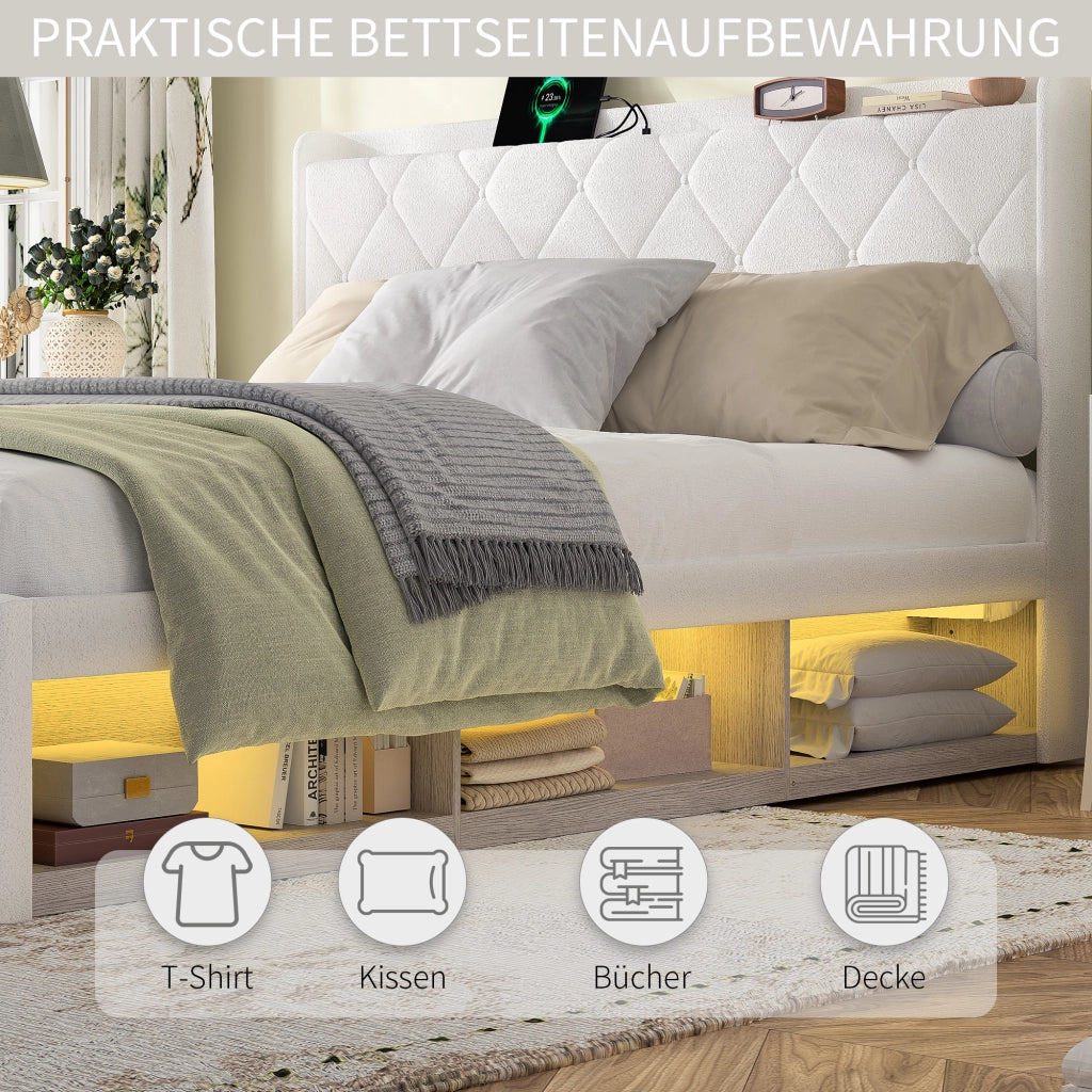 letto imbottito teddy bianco 140 x 200 cm