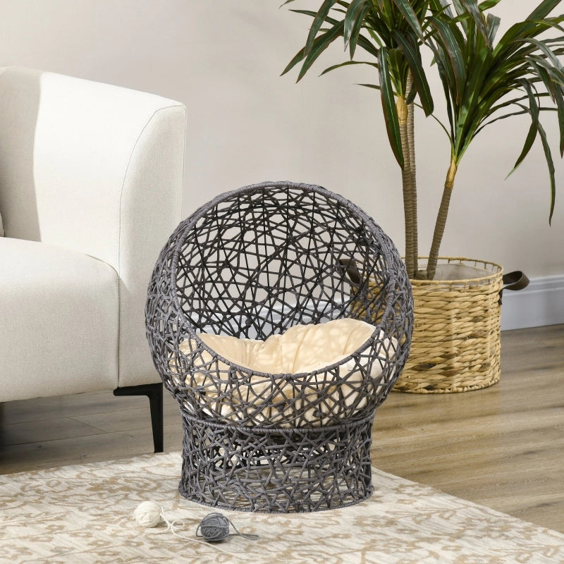 Cuccia rialzata per gatti con cuscino in poliestere grigia 50 × 50 × 60 cm fino a 5 kg
