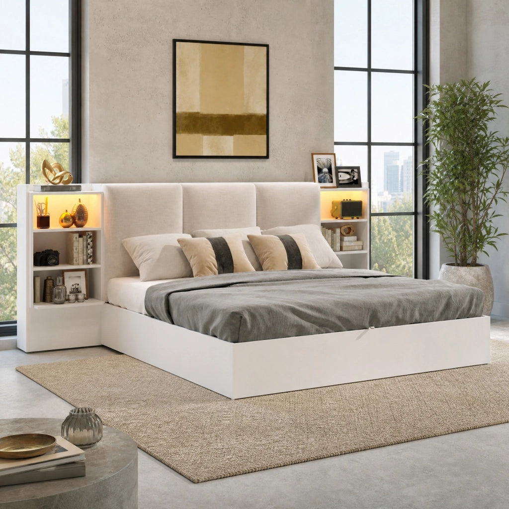 Letto matrimoniale 180x200 cm con LED e vano contenitore
