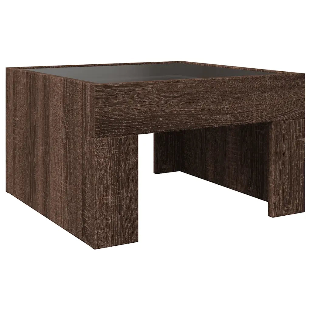 Tavolino da Salotto con LED Infinity-Tavolino da soggiorno Rovere Marrone 50x50x30 cm
