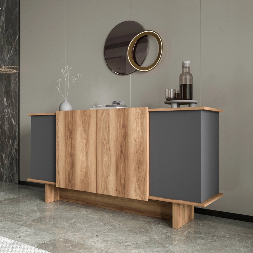 Credenza in legno "Diana" - 180 x 40 x 81 cm - Grigio antracite