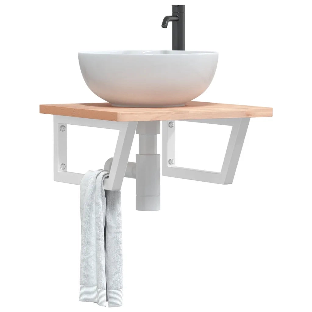 Ripiano a Parete per Lavabo in Acciaio e Massello di Faggio 3302418
