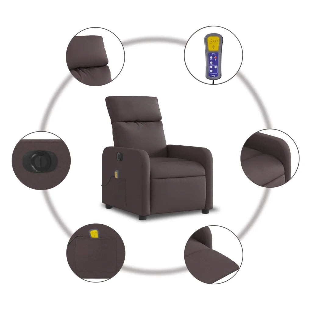 Poltrona | Sedia Relax Massaggio Reclinabile Elettrica Marrone Scuro Tessuto