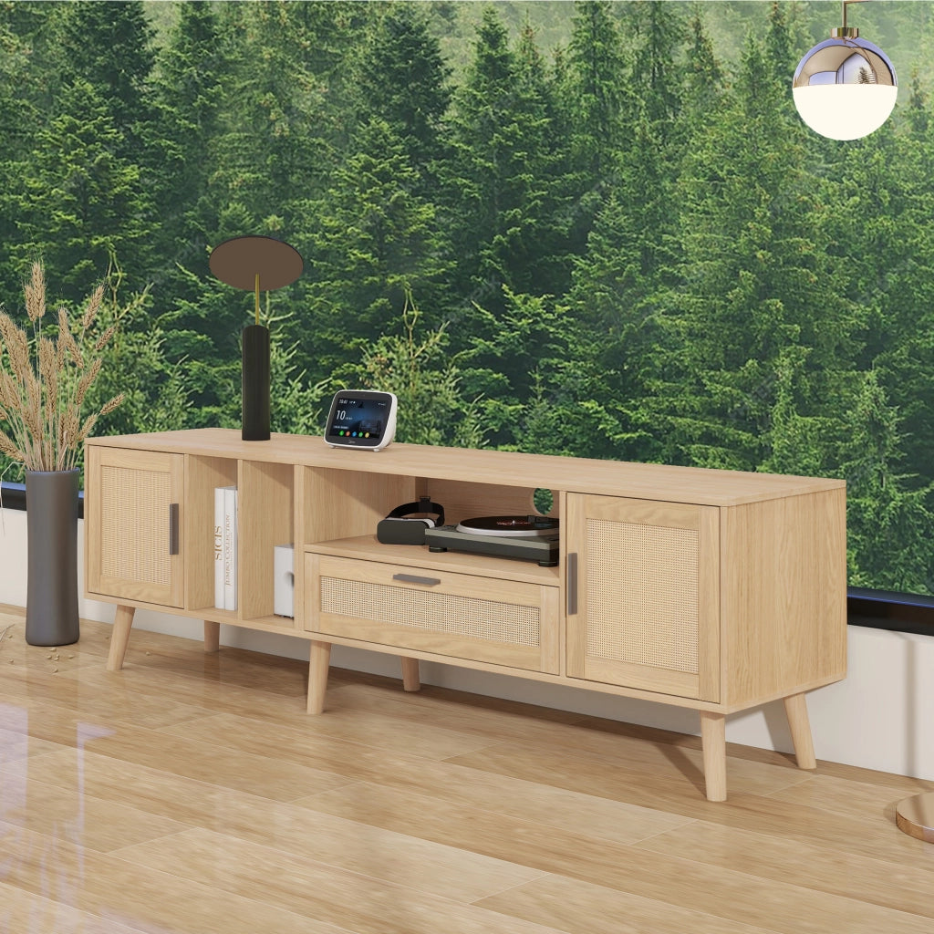 Mobile TV 180 cm color rovere con ante in rattan