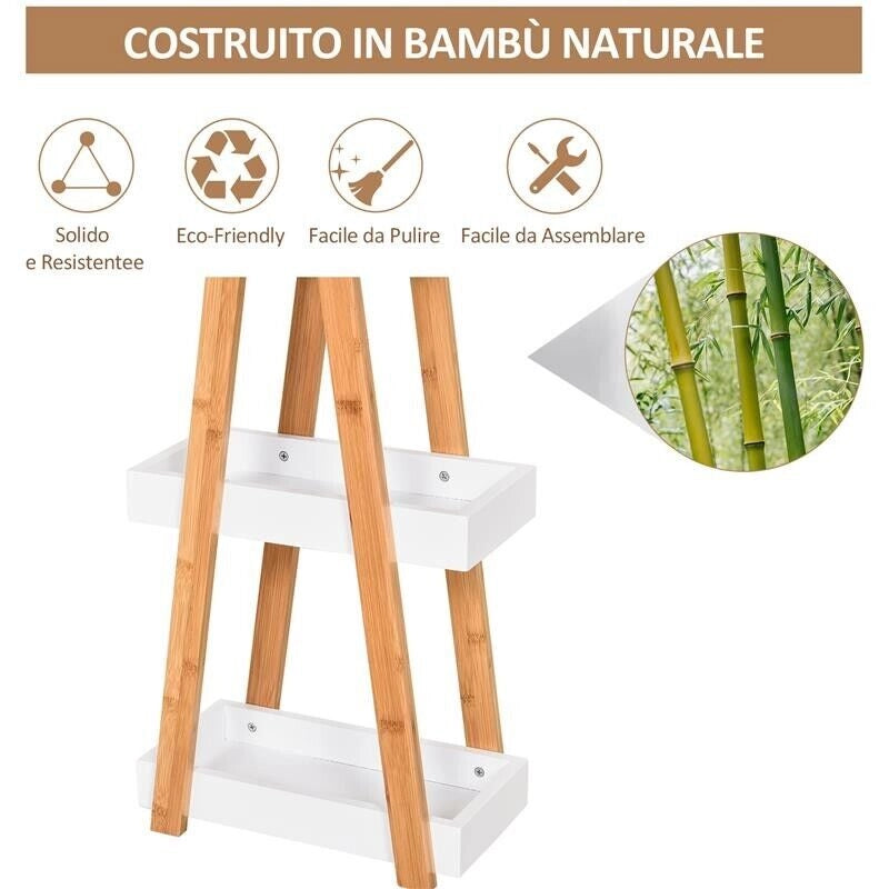 SCAFFALE BAGNO 3 RIPIANI IN MDF E BAMBÙ, 30X18X81CM, COLORE LEGNO E GRIGIO