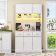 Buffet multifunzione bianco 100x40x180 cm con luci LED controllate tramite app, cassetti, ripiani regolabili e prese integrate