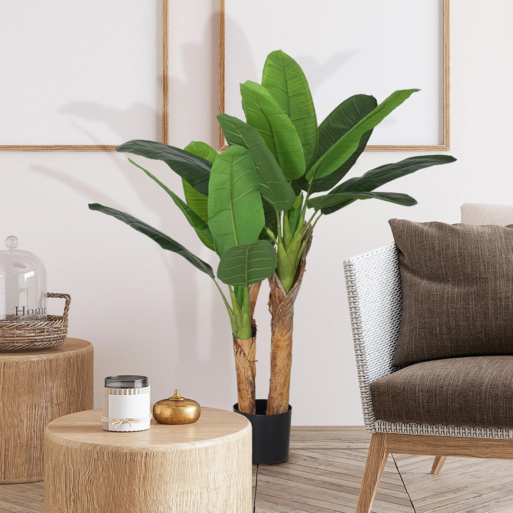 Pianta Artificiale di Banano 120 H cm per Interni con Vaso Nero