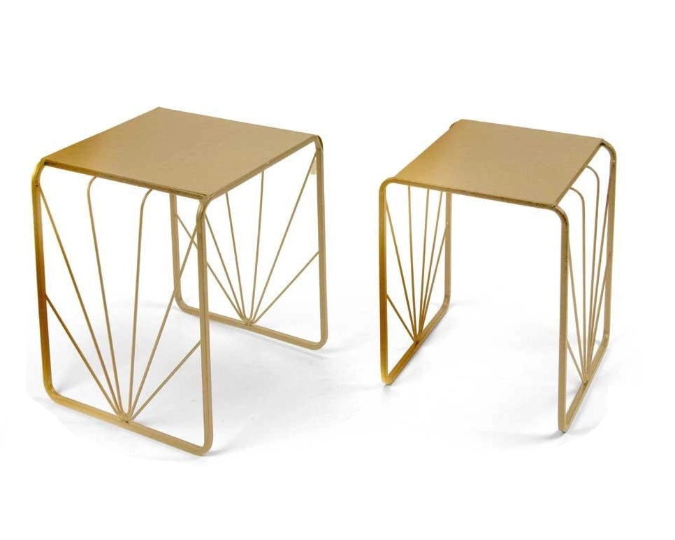 TAVOLINI ORO SET 2 PEZZI DA ARREDO A FANTASIA 35X42HCM/32X39HCM IN METALLO