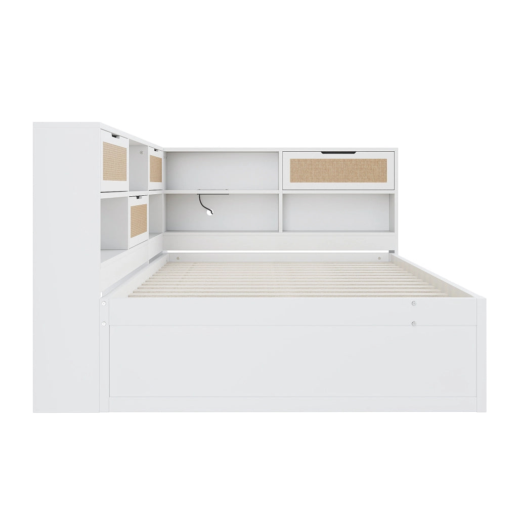 Letto matrimoniale multifunzione 140 × 200 cm in legno bianco con cassetti vani contenitore e porte USB integrate