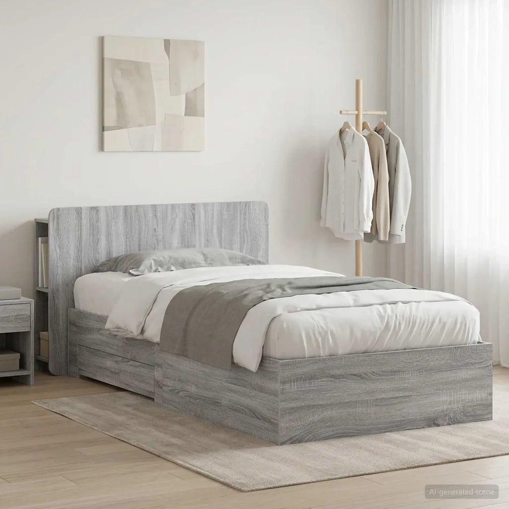 Letto singolo | Letto per adulti | Telaio del letto con storage Sonoma grigio 80 x 200 cm