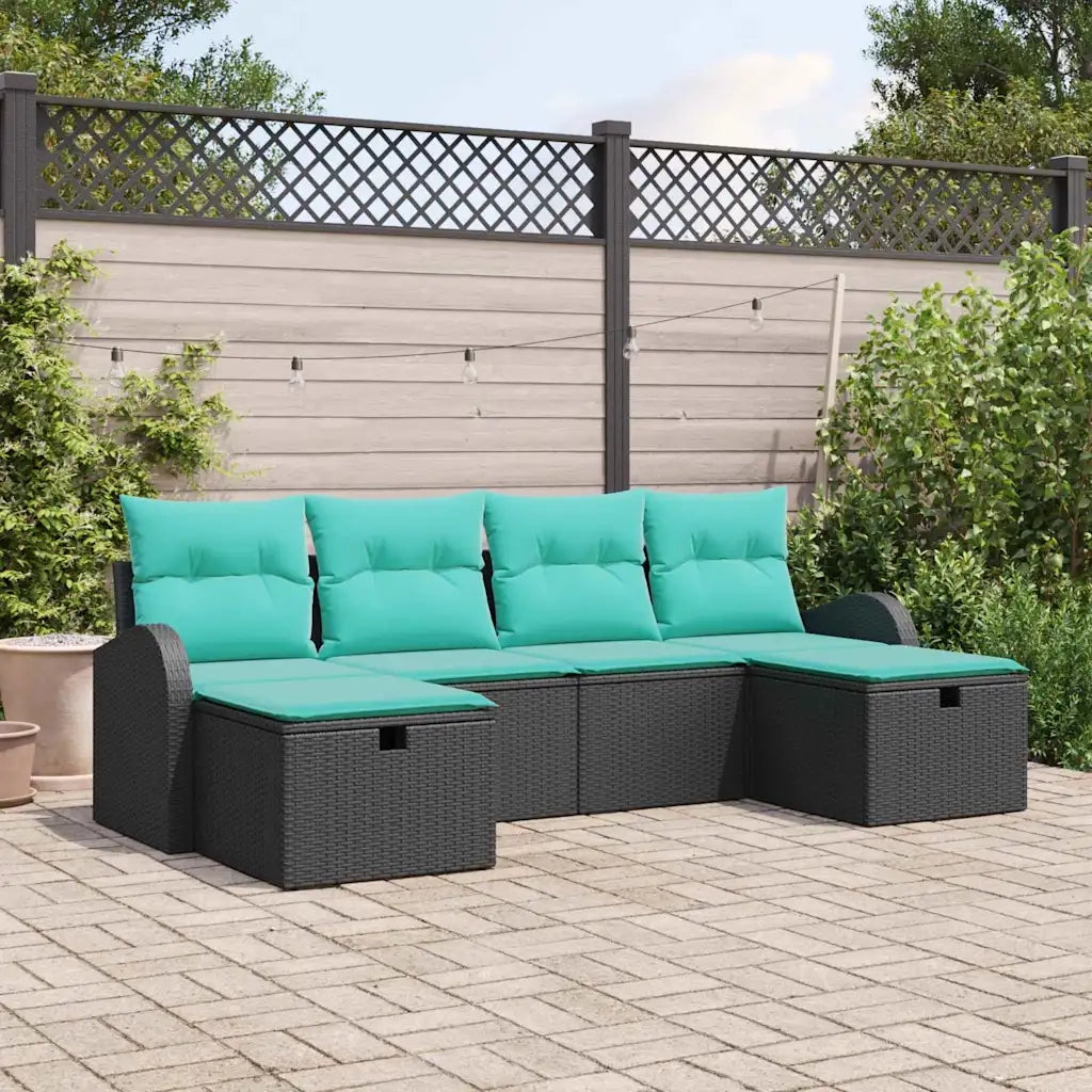 Set Divano da Giardino con cuscino 6 pcs Nero polyrattan 3360457