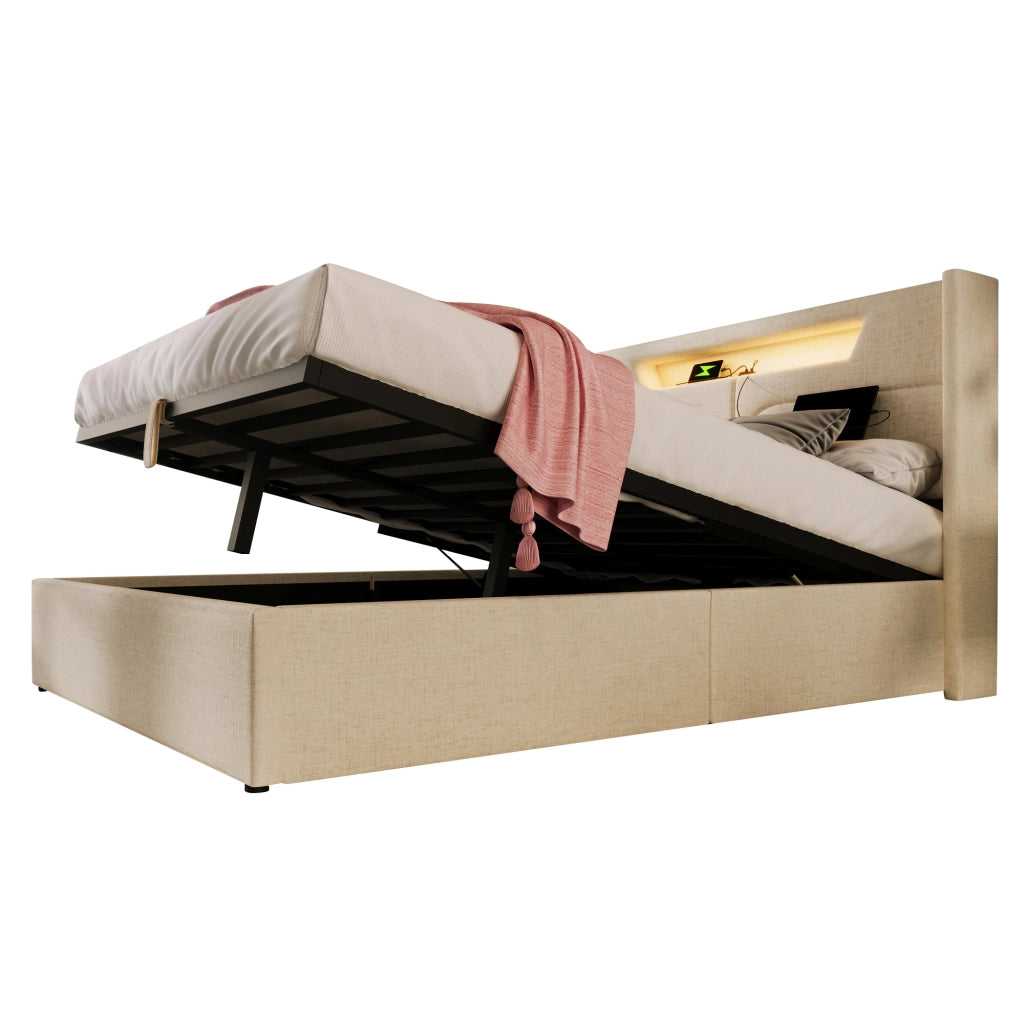 letto imbottito lino beige 160x200 cm