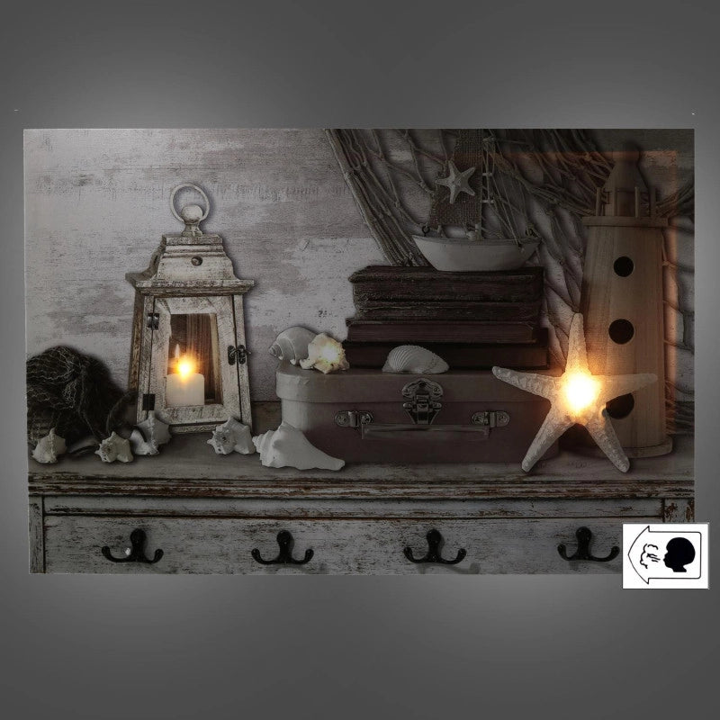 Appendino mare legno 8 posti con led cm 60x40x1,8