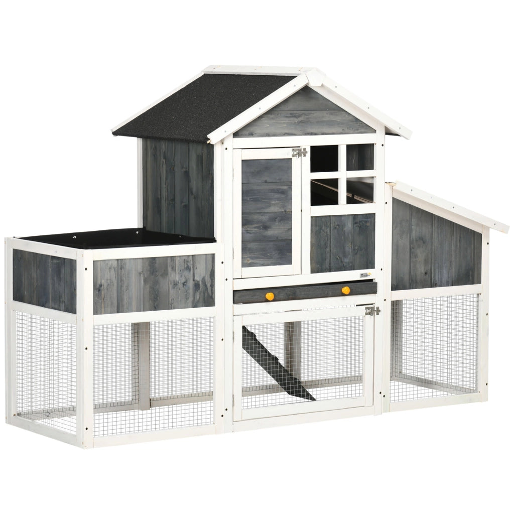 EasyComfort Pollaio Prefabbricato in Legno con Area Aperta, Casetta e Nido, 161.5x62.5x115cm, Grigio