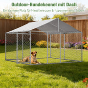 Recinto per cani con tetto in acciaio zincato argento porta con chiusura per giardino 230 × 230 × 117 cm