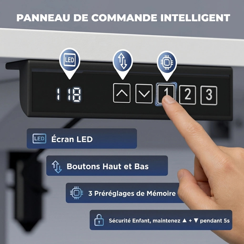 Bureau Assis Debout Électrique 120 x 60 cm Réglable en Hauteur