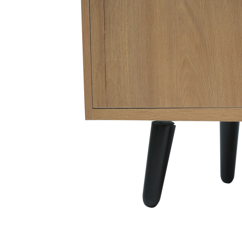 Panca Porta Scarpe Moderna con Tre Ante e Maniglie Asimmetriche in Metallo, 100x34x69 cm, Colore Naturale