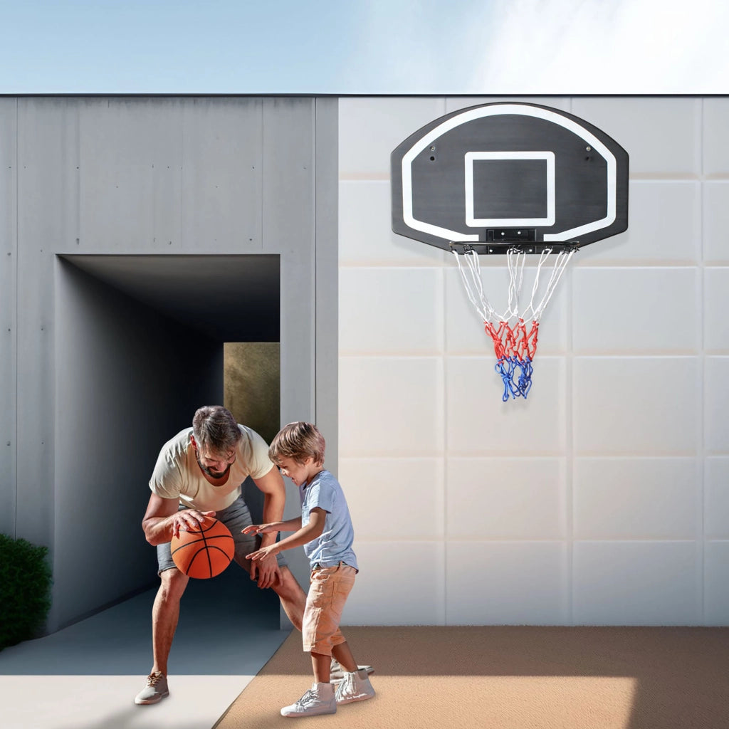 Canestro da basket da parete con tabellone 72,39 × 45,72 cm e anello Ø 43,18 cm nero per interno ed esterno