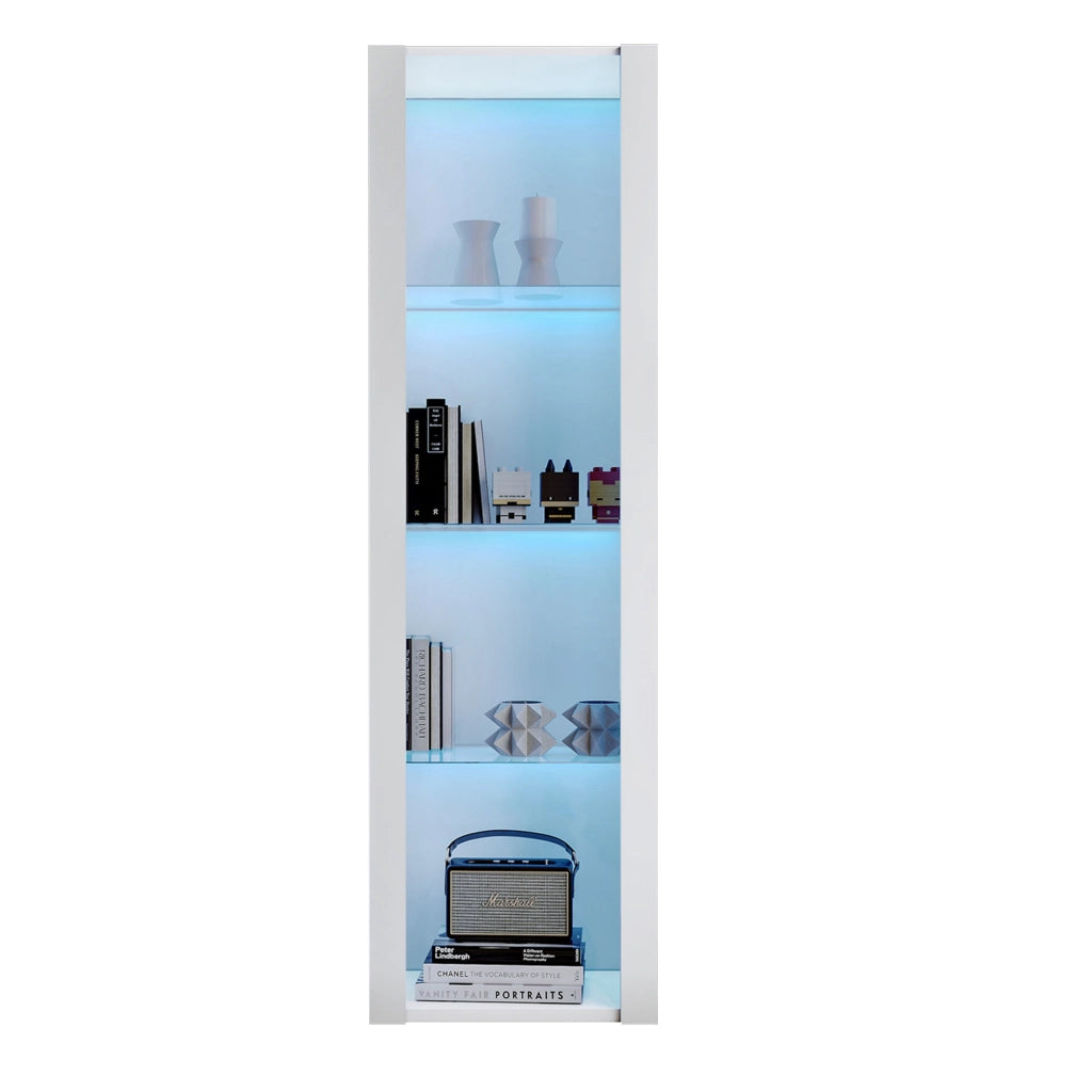 Vetrina da terra con 3 ripiani in vetro e LED tramite app pannello truciolare bianco 55 × 38 × 166 cm