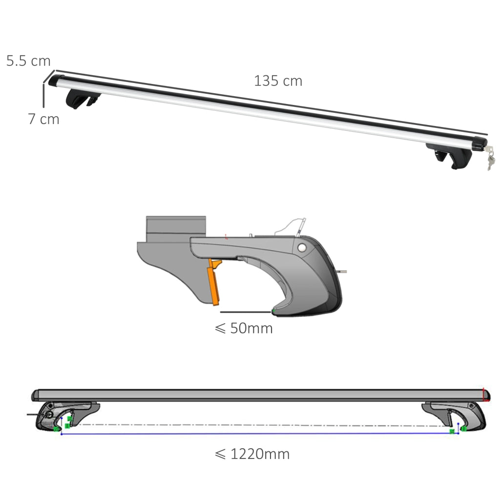 Barre Portatutto per Auto ¨C Zephmum ¨C Alluminio Argento 135.3x5.7x7 cm