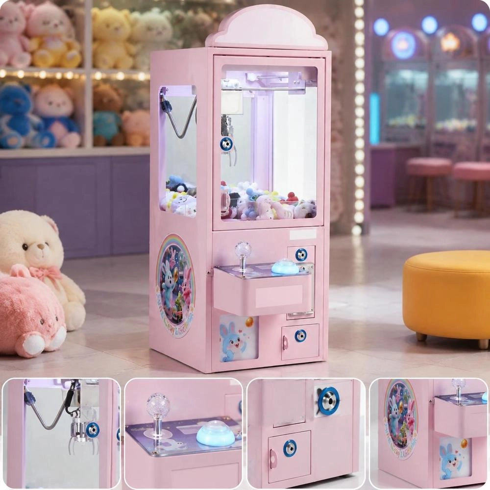 Claw Machine, Medium-sized Gaming Machine With Light & Sound, Precision Steel Claw With Adjustable Handle For Plush Toys, Sales Toy, For Commercial Home Parties & Cinemas, Pink