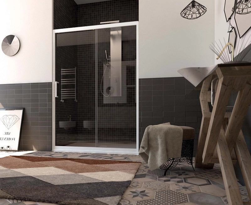 Porta box doccia un lato scorrevole pvc bianco e cristallo 6mm h.190cm Forglas Trasparente 6mm,110/100 cm