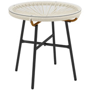 Tavolino da giardino rotondo ¨C zephmum ¨C resina effetto rattan, metallo, piano in vetro temperato, crema, ? 50 x 50 cm