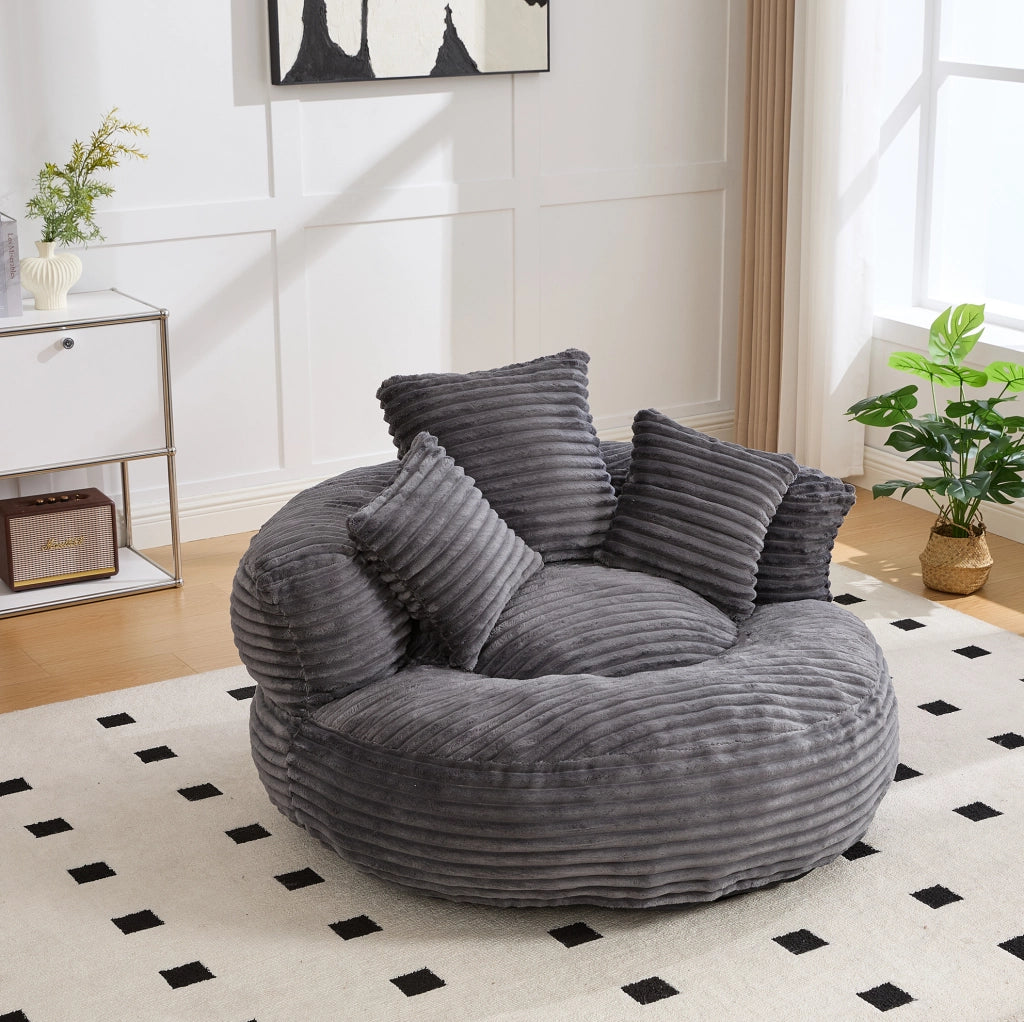 Poltrona sacco oversize in velluto a coste grigio scuro con schienale alto HOMVRA