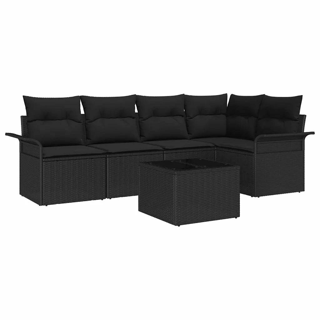 Set Divano da Giardino con cuscino 6 pcs Nero Poly Rattan