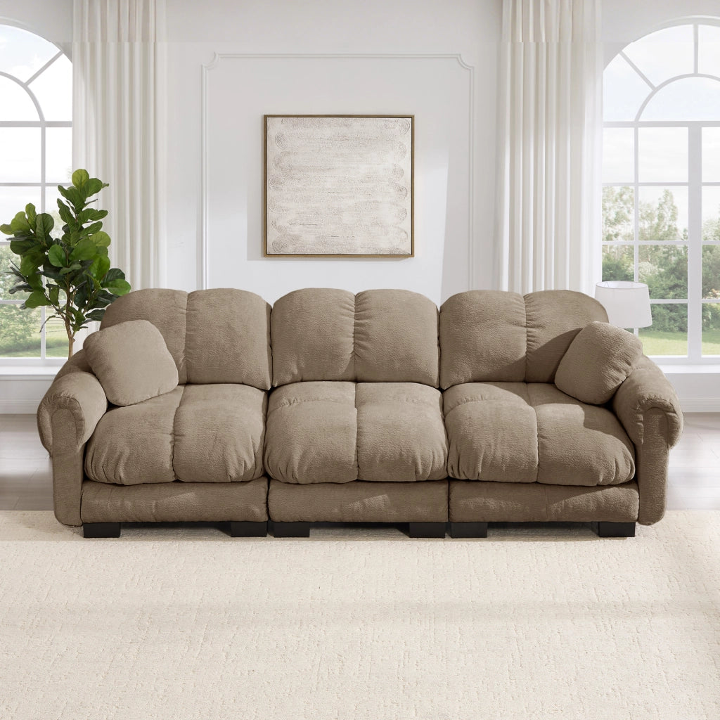 Divano modulare in ciniglia marrone 260 × 86 × 90 cm