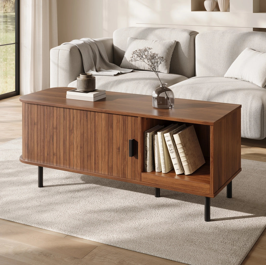 Tavolino da caffÃ¨ 110x40x55 cm con anta scorrevole in MDF e truciolare noce