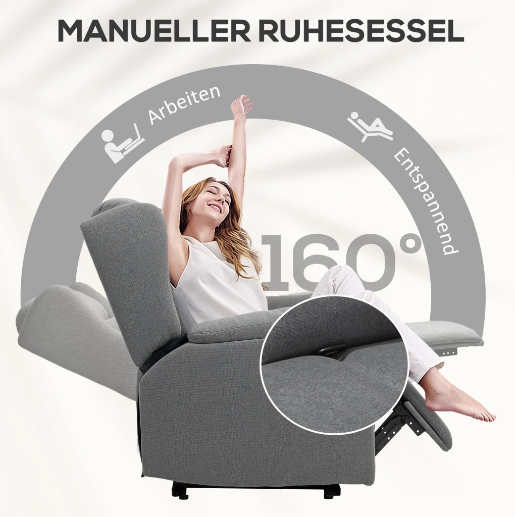 Poltrona relax con funzione reclinabile fino a 160°, struttura a molle, imbottitura traspirante, 80x94x101 cm, grigio scuro