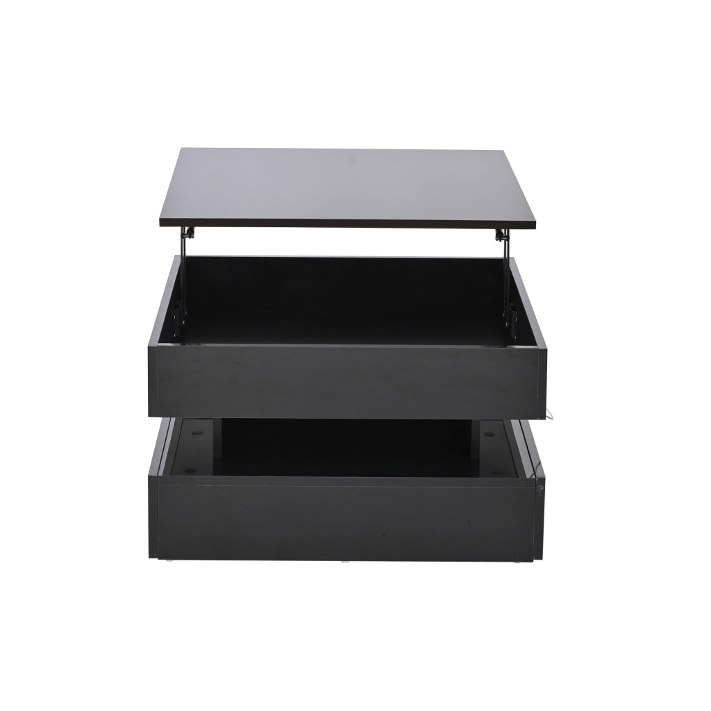 Tavolino da salotto sollevabile nero lucido con luci LED 65x65 cm