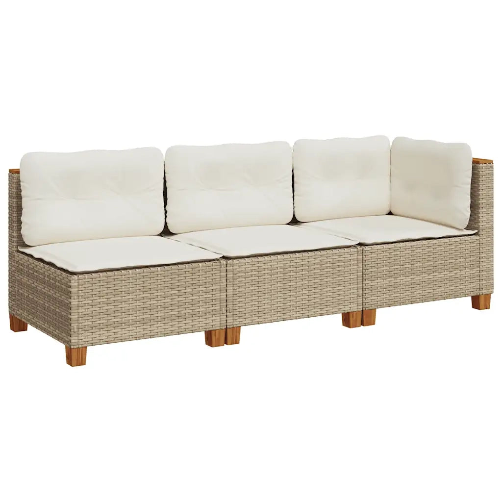 Divano da Giardino con Cuscini a 3 Posti-Sofa da Giardino-Divano da esterno Beige in Polyrattan 982455