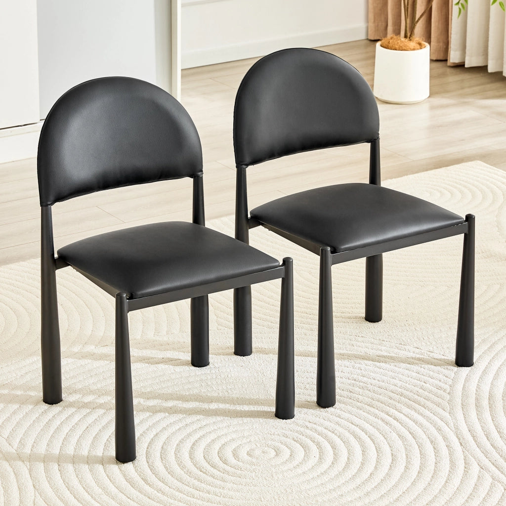 Sedia da pranzo moderna in similpelle PU nera con schienale semicircolare 80 cm