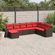 Set Divani da Giardino 8 pz con Cuscini Marrone in Polyrattan 3222963