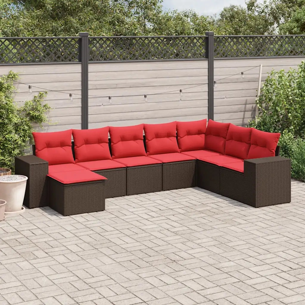 Set Divani da Giardino 8 pz con Cuscini Marrone in Polyrattan 3222963
