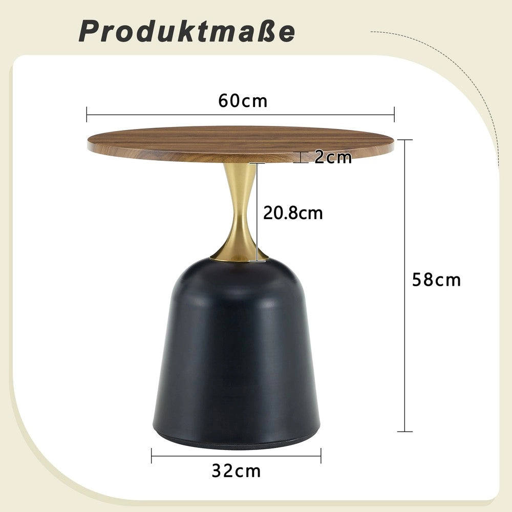 Tavolo Rotondo Effetto Noce ¨C Minimal ¨C 60cm, Telaio Metallo, Design Moderno