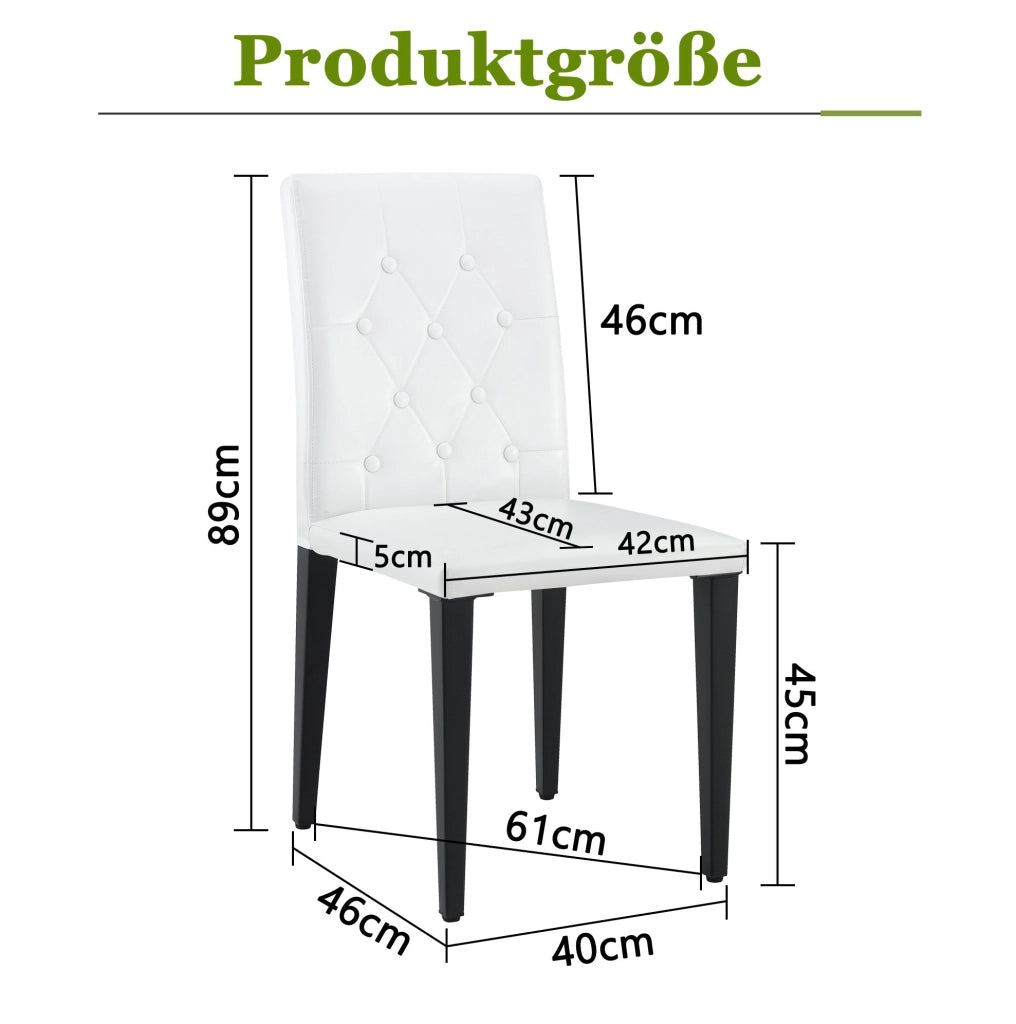 Set di 4 sedie da pranzo ULEVR in PU bianco con schienale trapuntato e gambe in metallo nero