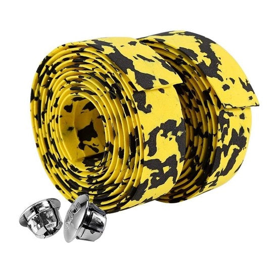 Tappetino di guida per bicicletta riflettente - 2 pezzi - Placchette di sterzo - Giallo/Nero - Materiali resistenti al tempo - Manubrio con cintura